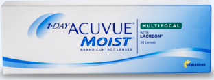 Pack of 30 lenses. 1-DAY ACUVUE ® MOIST Brand MULTIFOCAL Contact Lenses with LACREON® Technology and UV Blocking